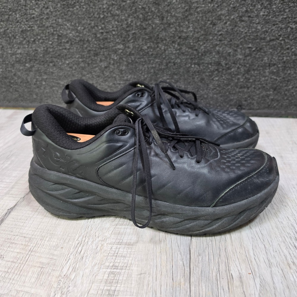 Hoka Bondi SR Sneakers Black Mens 13 Leather Slip Resistant Work 1110520 BBLC